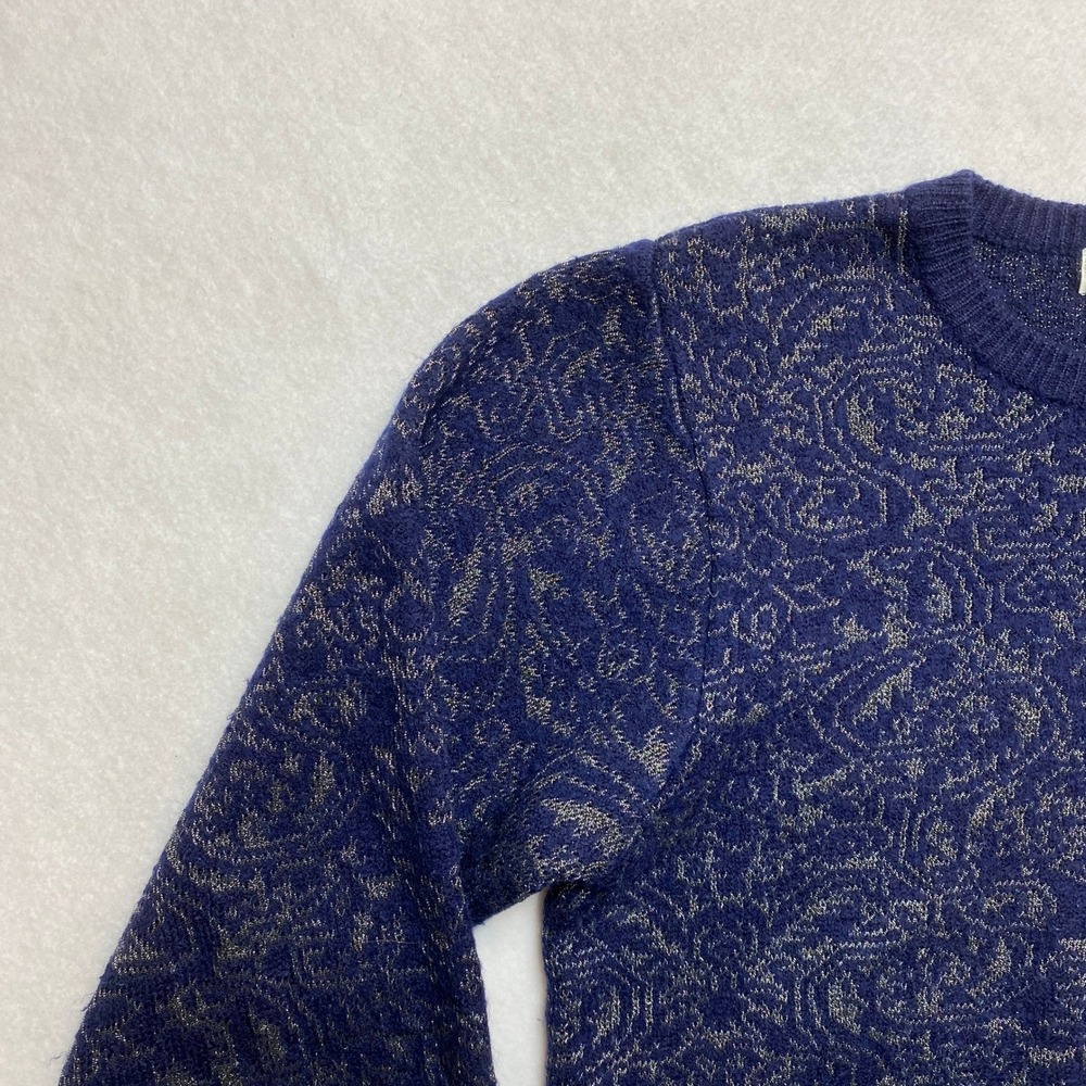 Louis Joone Knit Sweater Womens Small Blue Metallic Patterned Pullover - Picture 5 of 8